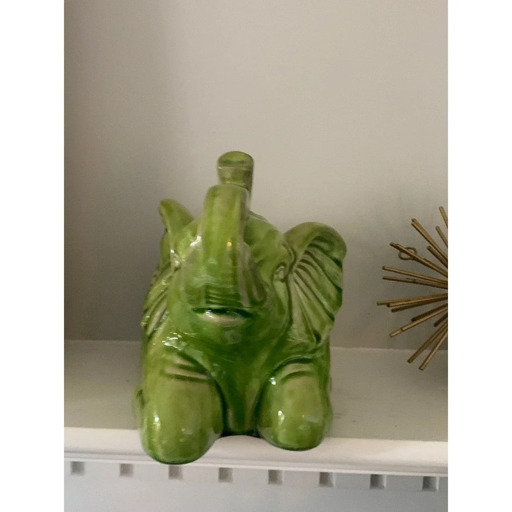 Vintage Green Glazed Baby Elephant Figurine home decor garden floral traditional